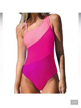 Asymmetrical Pink One-Piece Swimsuit